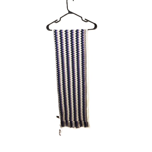 Missoni Wool Scarf Made in Italy Check Blue Grey Lavender White 12x68'' Preppy - Picture 3 of 4